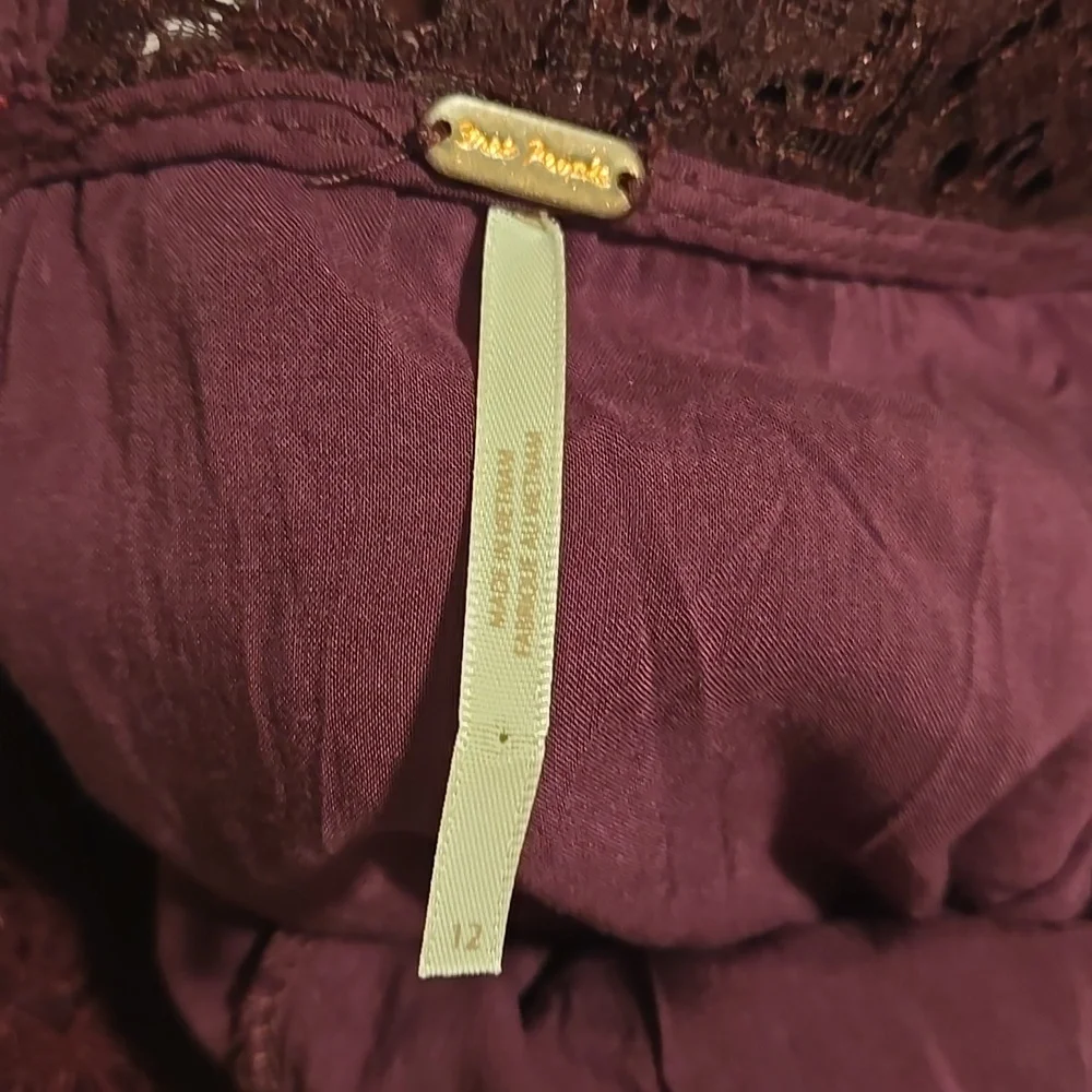 Free People Honey Honey Lace Long Sleeve Mini Dress Burgundy/Purple Size 12 NWOT